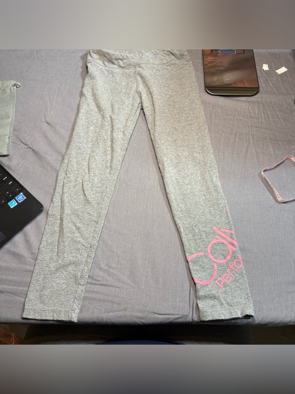 Calvin Klein Grey Leggings with Pink Logo Accent
